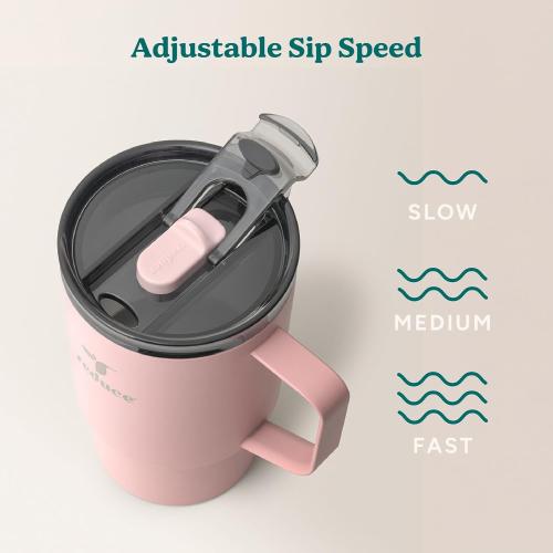 REDUCE 18 oz Hot1 Stainless Steel Insulated Mug with Temperature Adjusting Lid - Dual-Wall Vacuum, Cupholder Friendly - Keeps Drinks Hot for 6 Hours - Ideal for Coffee, Tea & Other - Pink Salt