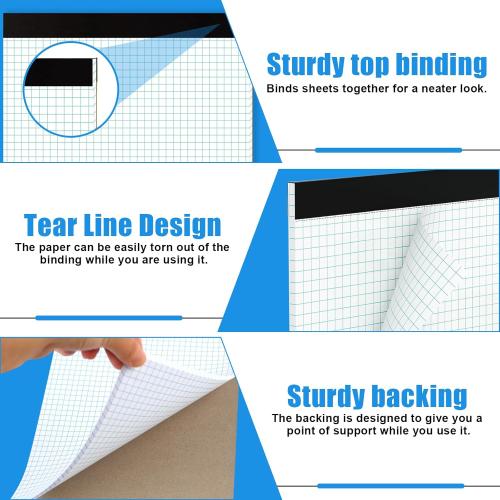 AZUREAL Grid Paper Notebook 8.5 x 11 Inches, 3 Pack graph paper pad, 70Gsm 4×4 Quad Grid Paper, Graph Papers for School, Office, Home, 25 Sheets/Pad