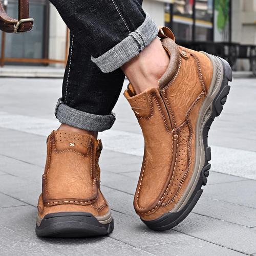 U S 9.5 MOSTELO Mens Slip On Casual Loafers Classic Outdoor Leather Walking Hiking Shoes Comfortable for Work Office Dress Outdoor High Top