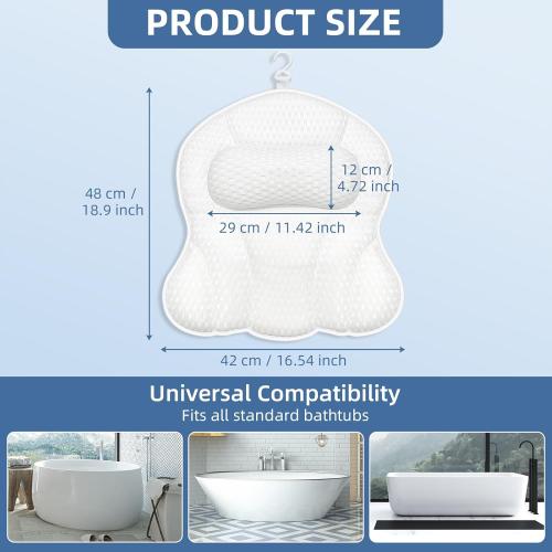 SZXYX Bath Pillows for Tub,Luxury Bathtub Pillows for Head and Neck Support Bathtub Pillow with 6 Strong Suction Cups Relaxing Bath Accessories Spa Gifts