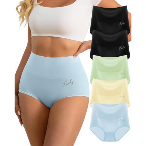 Size XXL Women's High Waisted Underwear Tummy Control Stretch Soft Comfy Breathable Nylon Full Coverage Panties Briefs 5 Pack