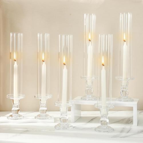 JarThenaAMCS 12 Sets Glass Hurricane Candle Holder 11.8 Tall Clear Glass Cylinder Tube and 4.3 Candle Stick Holder for Birthday Wedding Party Dining Table Centerpiece Decor