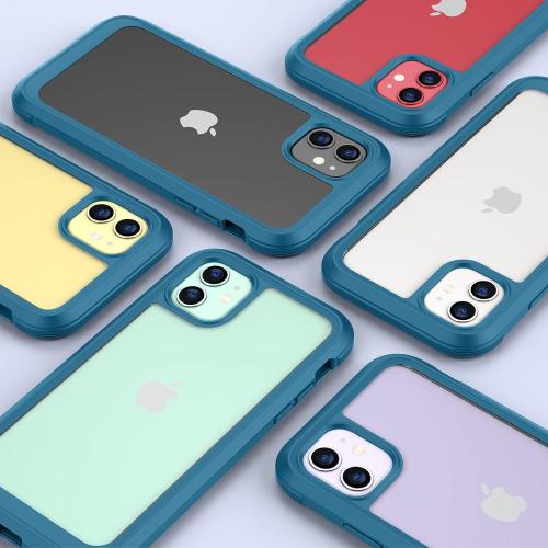 Miracase Glass Series for iPhone 11 Case 6.1 inch, Upgraded Full-Body Rugged Phone Bumper Case Cover with Built-in 9H Tempered Glass Screen Protector and Camera Protector, Light Blue