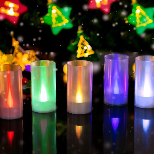 Color Red LANKER Flameless Candles with 6H Timer, Battery Operated LED Pillar Candles, D1.5 x H3 Inch, Romantic 7 Color Changing Light, Set of 12