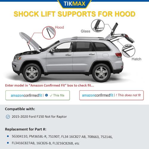 Front Hood Gas Struts for Ford F150 2015-2020 Not for Raptor, Replaces SG304110 751907 708663 752146 FL3416C827AB FL3Z16C826B Shocks Lift Supports Gas Springs, 2 Pcs