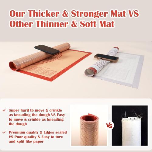Non-slip Silicone Pastry Mat Extra Large Measurements 28''x 20'' Baking Mat | Silicone Baking Mat Counter Dough Rolling Oven Liner Fondant / Pie Crust Sourdough Bread Supplies - Folksy Super Kitchen Red
