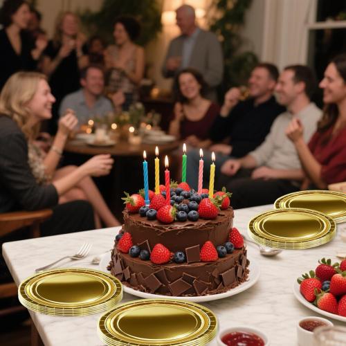 50pcs Gold Disposable Paper Dessert Plates, 7Inch Gold Camping Plates Birthday Party Tableware Supplies Party Plates for Dinner, Holiday, Picnic, Birthday, Wedding Parties