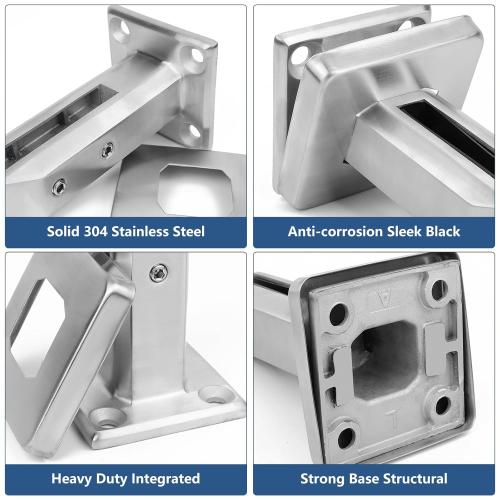 LukLoy 10 PACK 2.1lb T304 Stainless Steel Square Glass Railing Spigots Heavy Duty Frameless Clamp Bracket for Pool Fence, Deck Balusters, Balcony, Patio, Stairs Indoor and Outdoor, Silver - LEVEL 2