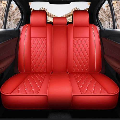 Crown Car Seat Covers Full Set, Premium Leather Waterproof Anti-Slip Automotive Interior Protector for Cars, SUVs, Pickup, Trucks & Sedans (Red)