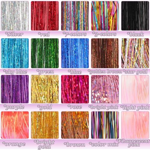 Hair Tinsel Kit with Tools 20 Colors 9000 Strands Fairy Hair Tinsel Heat Resistant Sparkling Shiny Tinsel Hair Extensions 48 Inch Colorful Hair Tinsel strands Kit (48 Inch 9000strands, 20Colors)