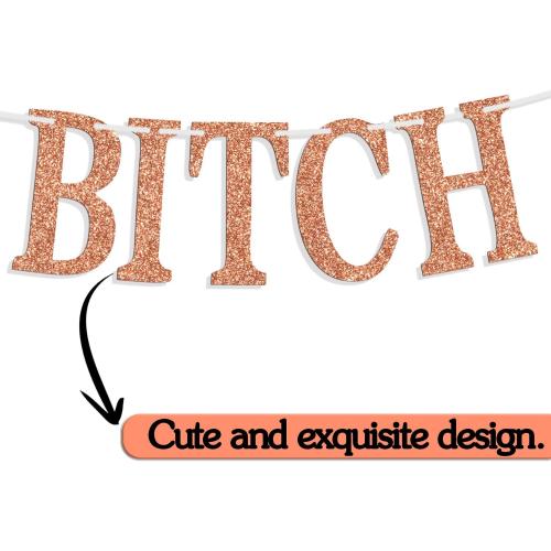 One Time for The Birthday B*tch Banner - Happy Birthday Bunting Backdrops - Funny Birth day Sign for Adult Anniversary Party Decorations Supplies, Rose Gold Glitter
