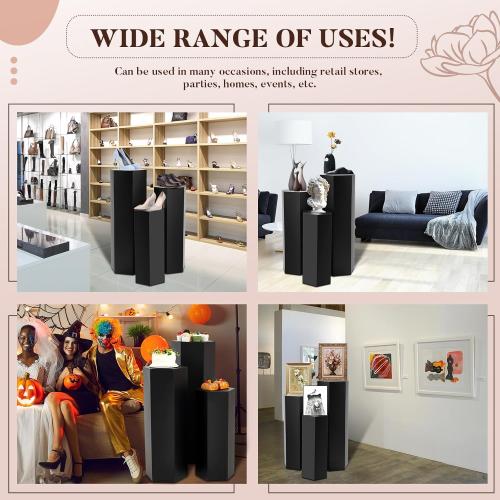 Yaocom 3 Pcs Pedestal Stand for Display Metal Hexagonal Pedestal Stand Cylinder Cake Dessert Plant Table Pillar for Wedding Sculpture Collection Vase Party Decor, 23.6/29.5/35.4 Inch Tall(Matte Black)