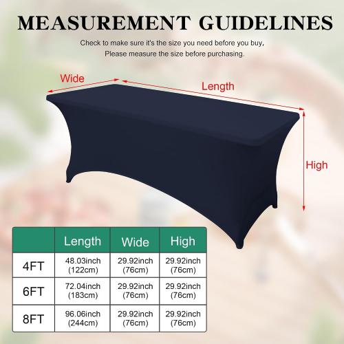 8FT Table Cloth for Rectangular Fitted Events Stretch Navy Blue Table Covers Washable Spandex Tablecloth Protector for Party, Wedding, Cocktail, Banquet, Festival