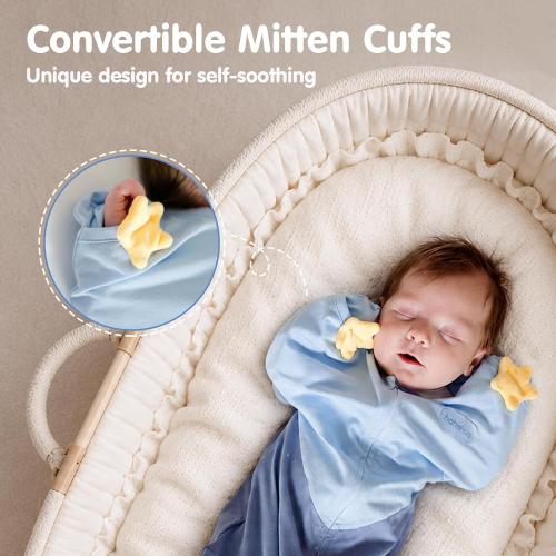 hahaland Sleep Sack, Arms-Up Swaddle, Blue, Newborns 5-8.5 lbs