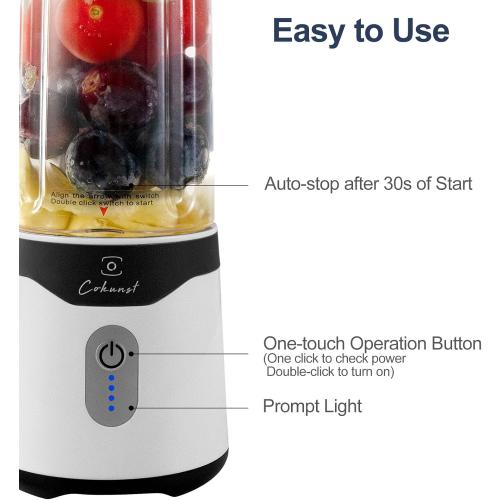 COKUNST 18oz Portable Blender with 6 Blades for Protein & Shakes, USB Rechargeable Juices Mixer, Small Blender with Extra Handle Lid for Travel Sports Outgoing-Black