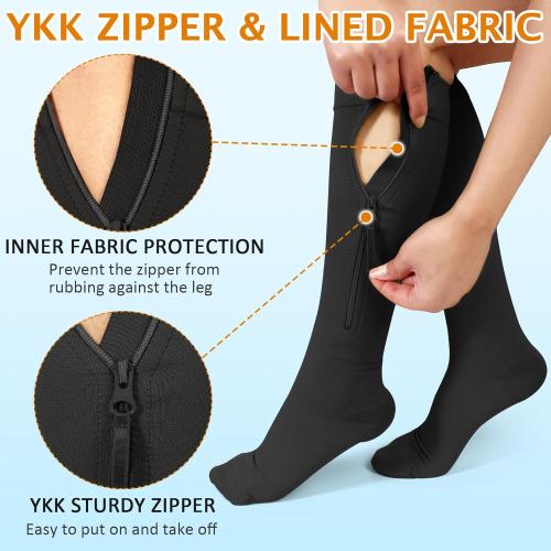 CASMON Zipper Compression Socks for Women & Men, 20-30 mmHg Closed Toe Knee High Support Sock, Medical Zip up Socks for Edema, Varicose Veins, Post-surgery, Swelling, Nurses, Pregnancy (1 Pair)