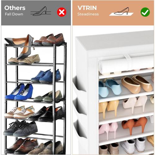 VTRIN Vertical Narrow Shoe Rack Organizer Tall Shoe Rack for Closet Entryway 10 Tier Non-Woven Cover Shoe Shelf Holds 36-41 Pairs Free Standing Shoe Storage Cabinet with Dustproof Cover, White