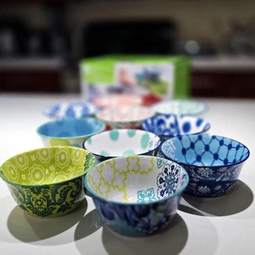 Set of 10 Ceramic Bowls 5 Inch Decorative Assorted Pattern Bowls for Salad, Snacks, Dessert & Prep
