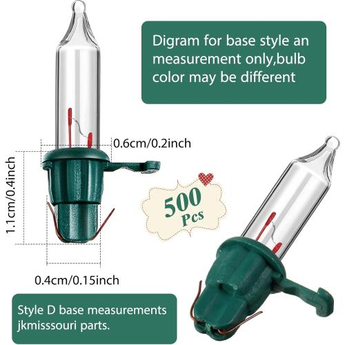 500 Pieces Christmas Replacement Bulbs Christmas Mini Light Bulbs 2.5 V 0.425 Watt 0.17 Ampere Replacement for String Lights Outdoor Decorations Supplies(Green Base, Warm White)
