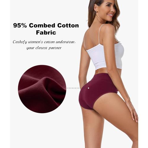 Size XXL coskefy Women's High Waisted Cotton Underwear Soft Breathable Panties Stretch Briefs Ladies Panties 5 Pack