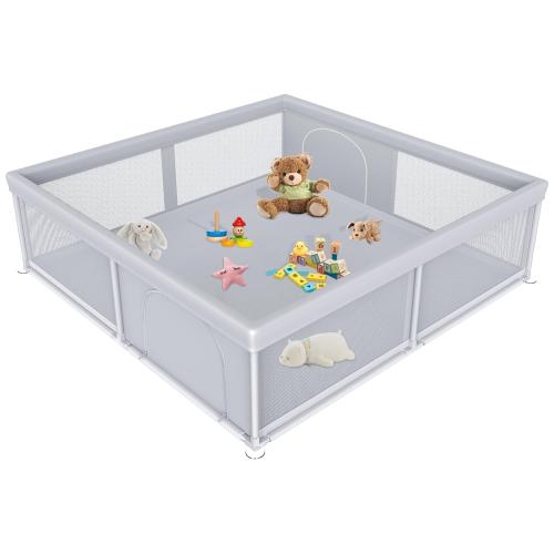 Size 79x79 Color Grey  Extra Large Baby Playpen 79×79 Inch, Playpen with 2 Zipper Door for Babies and Toddlers, Play Pen Pin Indoor Outdoor Baby Play Fence