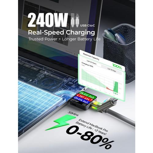 2 pk LISEN USB C to Lightning Cable, Chubby 240W 4 in 1 Charging Cable 6.6FT, USB A/C to C/Lightning with Light for iPhone 17 16 15 14 Pro Max/MacBook/iPad/Samsung S25/Switch/PS5,Camera & Photo Cables