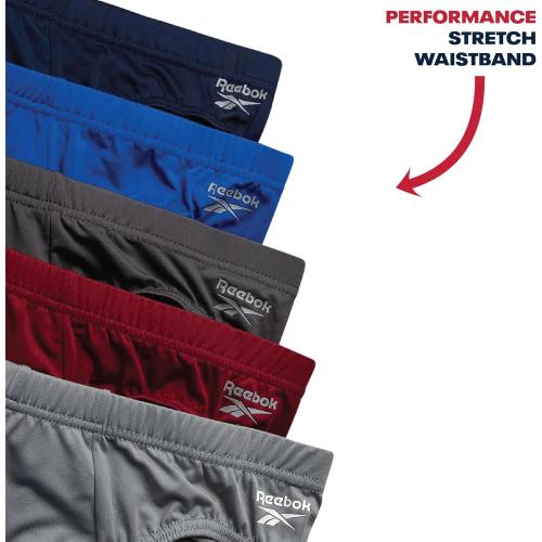 Reebok Mens Low Rise Briefs - 5 Pack Athletic Performance Mens Underwear Briefs with Contour Support Pouch for Gym Daily Wear