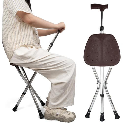 Cane with Seat Folding Lightweight,Walking Stick Height Adjustment,Cane Chair for Seniors Balance Supports Up to 330 Pounds,Anti-Slip Walking Stick for Elderly Men, Disabled