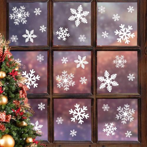 LUDILO 135Pcs Christmas Decorations Window Clings Snowflakes Window Decals | Static Window Stickers for Christmas Window Decorations, Ornaments Xmas Party Supplies, Thanksgiving/Party Décor Idoor