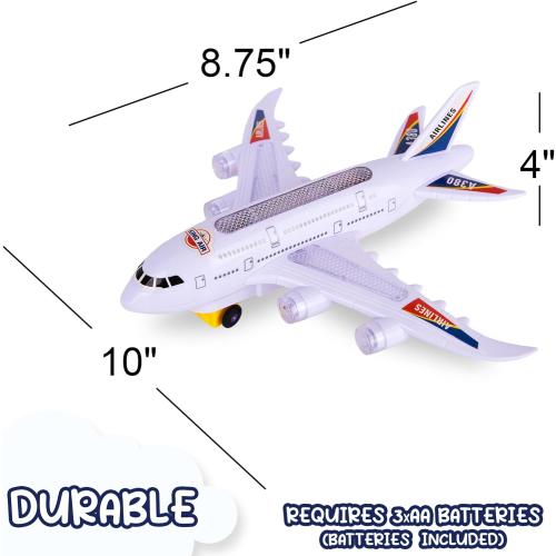 ArtCreativity Light-Up Airplane Toy with Bump & Go Action, Flashing LED Lights & Takeoff Sounds – Kids Airplane Toy with Moving Wheels – Fun Birthday Gift for Boys & Girls Ages 3-8