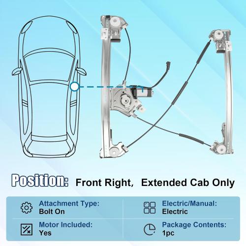 741-431 Power Window Motor and Regulator Assembly Front Right Passenger Side Compatible with Ford F-150 2004 2005 2006 2007 2008 (Extended Cab Only) ‼️could be missing or broken parts ‼️