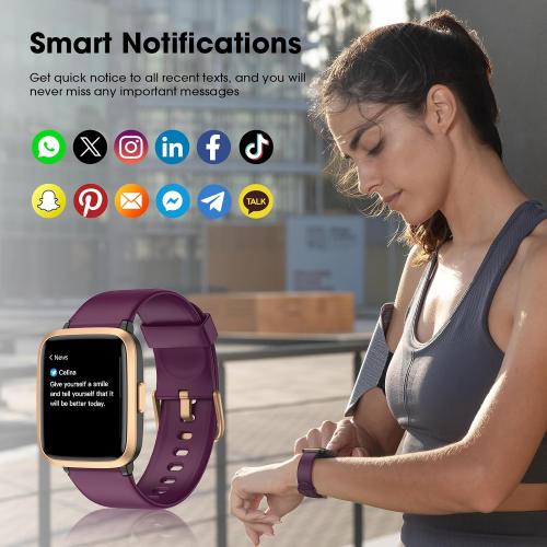 Color Red Fitness Tracker, Fitness Watch with Blood Oxygen, Blood Pressure & Heart Rate Monitor, Steps Calories Counter, Sleep Monitor, Pedometer 50 Meters Waterproof, Smart Watch for Android iPhones
