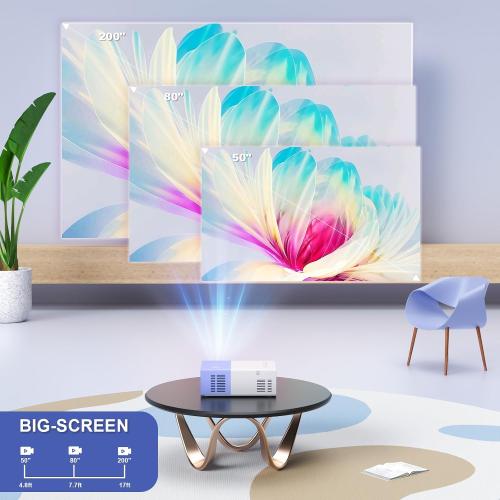 Mini Projector with WiFi - Portable 1080P HD Movie Projectors, Outdoor Compatible with Phone/Tablet/Laptop/TV Stick- Purple White