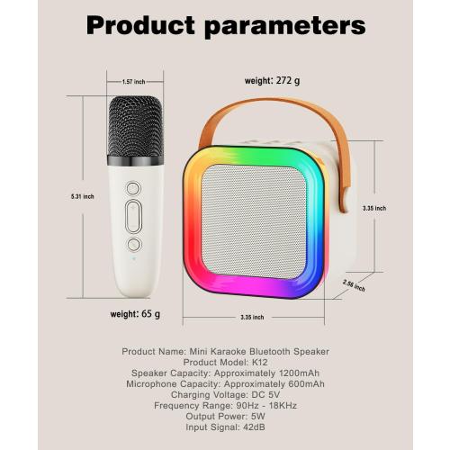 Mini Karaoke Machine Speaker for Kids Adults,Portable Bluetooth with 2 Wireless Microphones,Christmas Birthday Gifts Toys Girls Boys Ages 4, 5, 6,7, 8,9,10,11,12  Years Old Toddler (Off-White - 2 Mic)