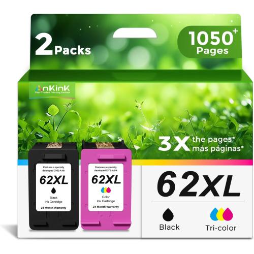 62XL Ink Cartridge Replacement for HP Ink 62 62XL HP62 Black Color Cartridges Combo Pack Work for 5540 5542 5545 5640 5642 5660 5664 5665 7640 7645 8000 200 250 5740 5742 5743 5745 8040 Printers