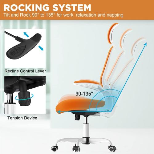 Mimoglad Office Chair, High Back Ergonomic Desk Chair with Adjustable Lumbar Support and Headrest, Swivel Task Chair with flip-up Armrests for Guitar Playing (Modern, Orange)