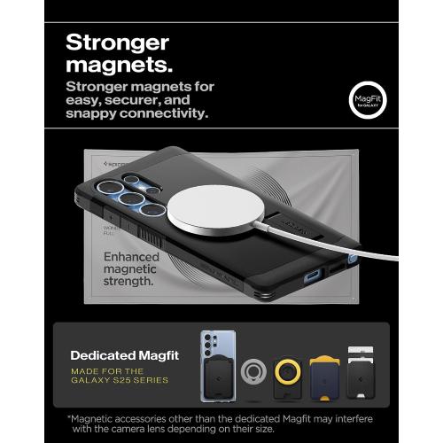 Spigen for Galaxy S25 Ultra Case, Tough Armor MagFit [Kickstand] [Compatible with MagSafe] [Military-Grade Protection] - Black