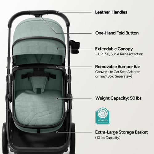 Mompush Wiz 2 in 1 Baby Stroller with Infant Pramette Mode, One Hand Fold Convertible Newborn to Toddler Stroller with Reversible Seat and Large UPF 50  Canopy