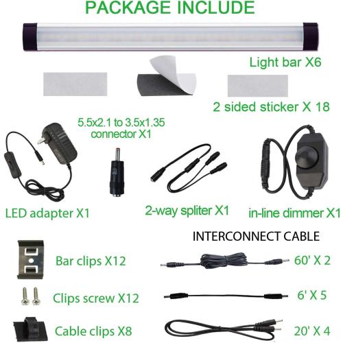 AIBOO LED Under Counter Light Rigid Bar Kit, Plug in Corded Under Cabinet Lighting with 12V LED Dimmable Switch for Counter Shelf Showcase Display Lighting (6 Panels,Warm White)