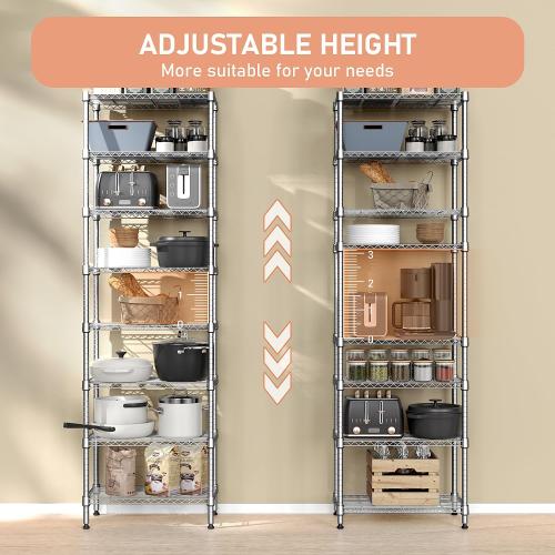 M MZG 8 Tier 2000 lbs Storage Rack Metal Wire Shelving Unit, Storage Standing Shelf Organizer for Laundry Bathroom Kitchen Pantry Closet Garage Utility Room, Chrome 13.8 D x 23.6 W x 79.5 H