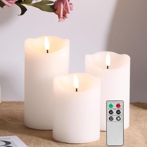Eywamage White Flameless Pillar Candles with Remote, Flickering Realistic Battery Powered LED Wax Candles, Φ 3 H 4 5 6