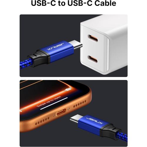 JSAUX 100W USB C to USB C Cable [2-Pack 10FT], Type C Fast Charging Cord for iPhone Air/iPhone 17/iPhone 17 Pro/iPhone 17 Pro Max, iPhone 16/15 Series, Galaxy S/Note Series, MacBook, iPad - Blue