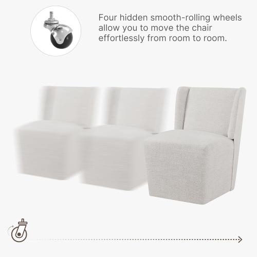 Upholstered Dining Chairs Set of 1 with Casters, Wingback Modern Side Armless Deskchair with Rollers for Diningroom Bedroom Livingroom Reading Room, Linen Fabric