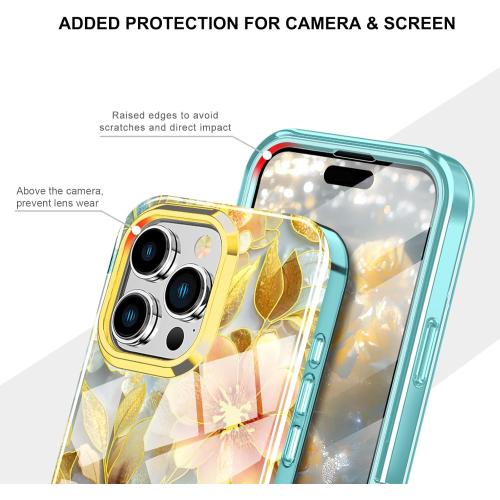 Cute Flower Case for iPhone 16 Pro Max 6.9 inch Built with Screen Protector, Lightweight and Stylish Full Body Shockproof Protective Rugged TPU Case for Women/Girls-Golden Peony Flower
