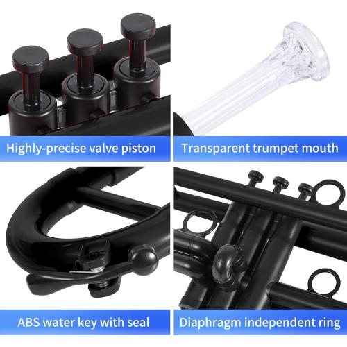 PAMPET Professional Plastic Bb Trumpet Standard Trumpet Set for Student Beginner With 7C Mouthpiece and 3C Mouthpiece, Bb Trumpet Instrument, Black,