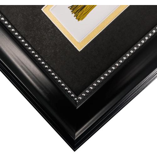 GraduationMall 14x20 Double Diploma Frame, Display 8.5x11 Certificate with Black over Gold Mat,UV Protection Acrylic,Black with Silver Beads