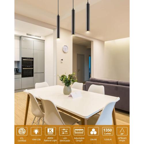 Modern LED Pendant Light, 10W Dimmable Ceiling Hanging Spotlight Fixture Black Minimalist Aluminum Pendant Lighting for Kitchen Island, Bar Counter, Bedroom, 4000K, ETL Listed, Pack of 1