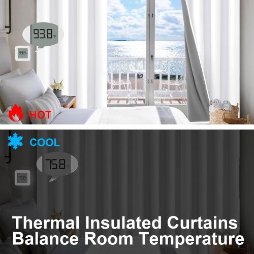 White 100% Blackout Curtains for Living Room Thermal Insulated Light & Heat Blocking Full Room Darkening Noise Reducing Grommet 2 Panels Curtain (White,180”W x 84 L)