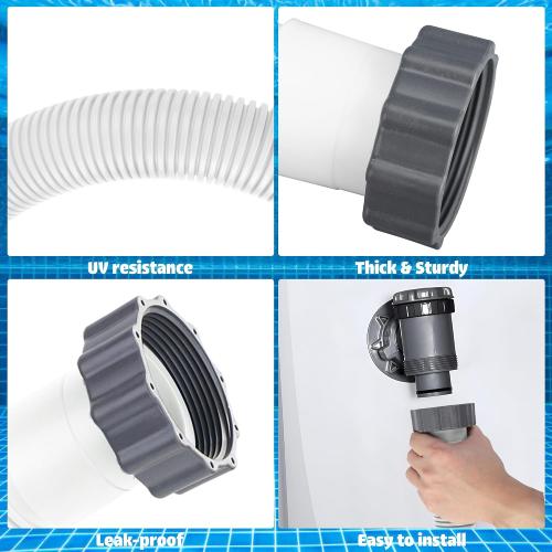 2 Pack Pool Hoses for Above Ground Pools 1.5 x 59 Pool Pump Hose Filter Pumps Replacement Hose Accessories Fits for Intex Filters Pump Above Ground Pools Sand Filter, White