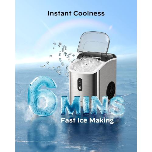 Nugget Countertop Ice Maker - Silonn Chewable Pellet Ice Machine with Self-Cleaning Function, 33lbs/24H, Ice Makers for Home Kitchen Office, Stainless Steel